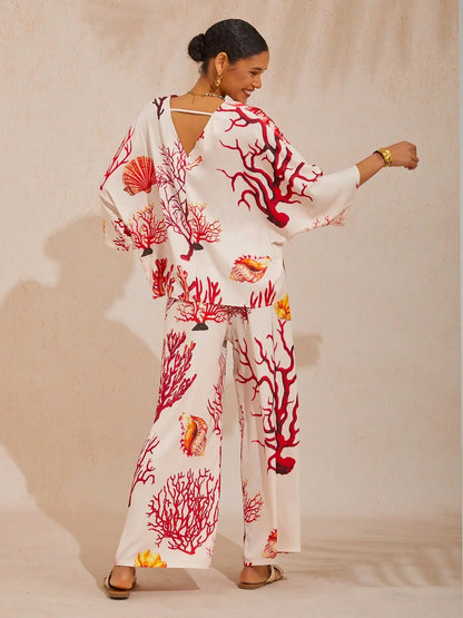 Blush&Beast Silky Satin Pink Paisley Pants