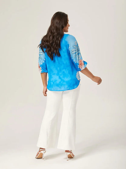Vacation-Style Placement Print Pullover Chiffon Top