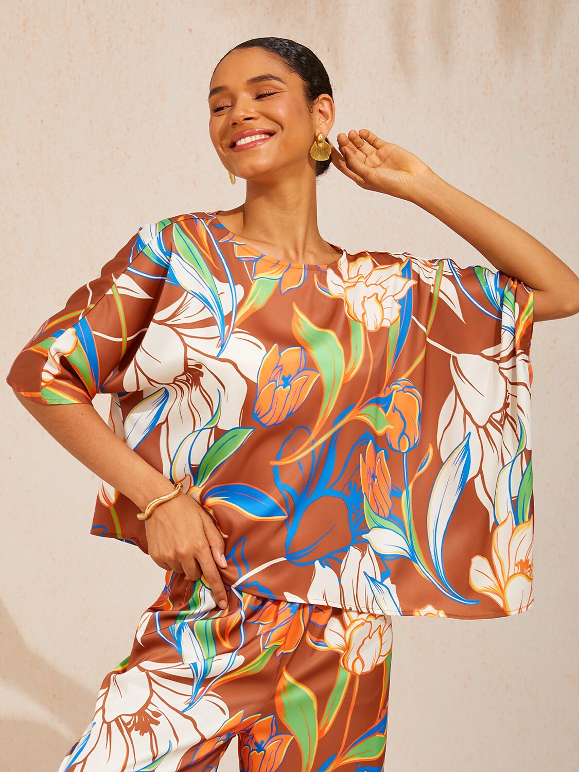 Desert Orchid Silky Satin Batwing Top