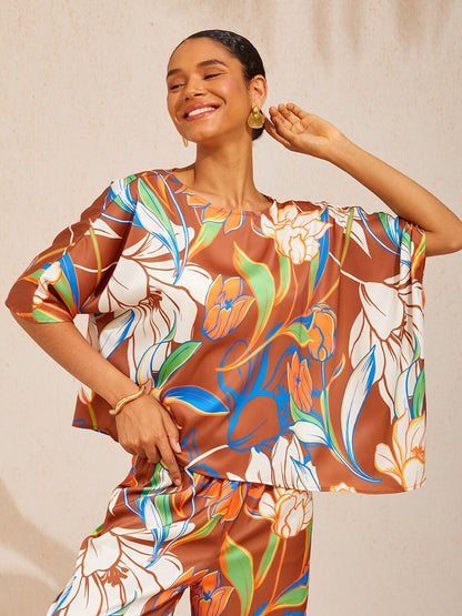 Desert Orchid Silky Satin Batwing Top