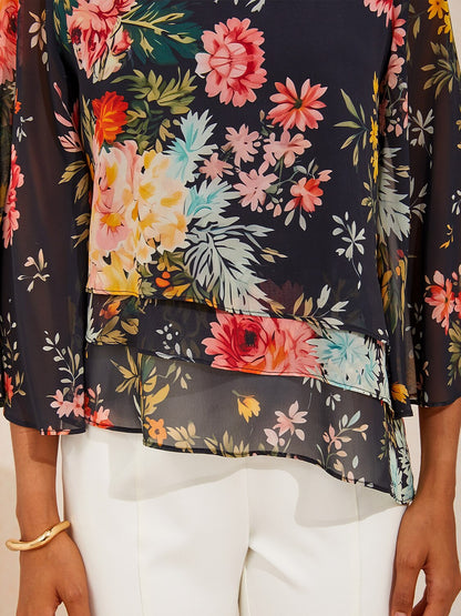 Moonlight Blossom Layered Chiffon Blouse