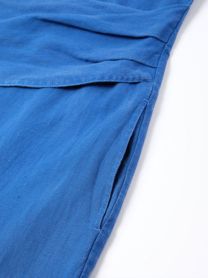 Linen Blend Tie Waist Maxi Shirt Dress