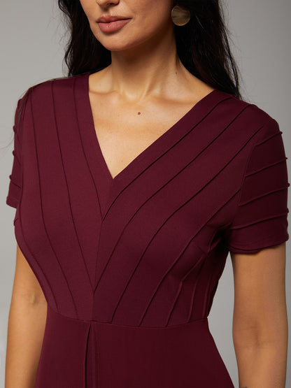 Paneled Design Faux Flowy Sheer Stretch Fabric Jumpsuit