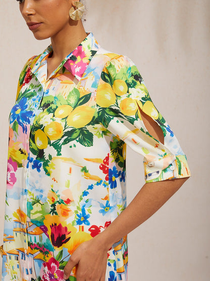Jungle Wild Party Silky Satin Straight Shirt Dress