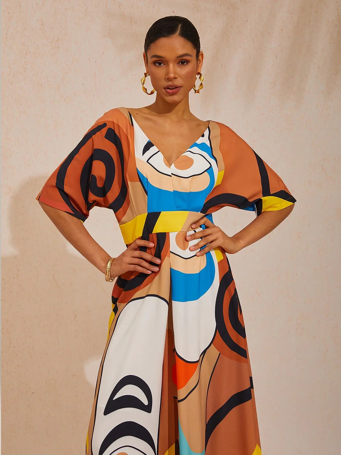 Abstract Art Silky Satin Vacation Maxi Dress