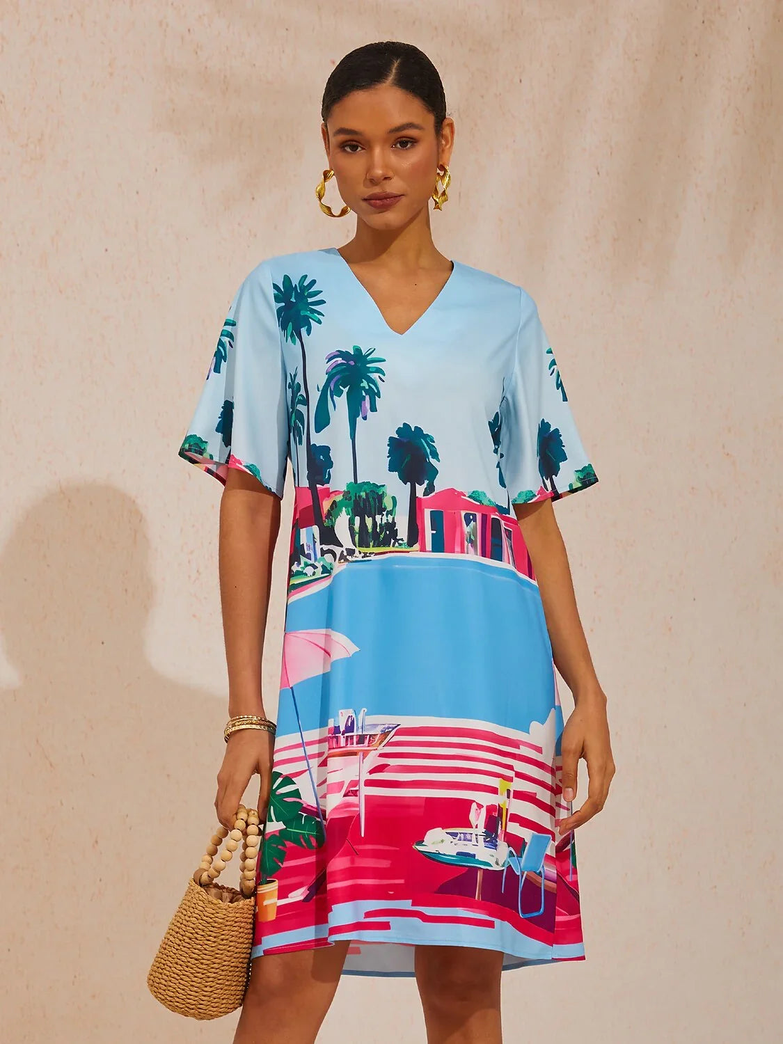 Santorini Summer Silky Satin Mini Dress