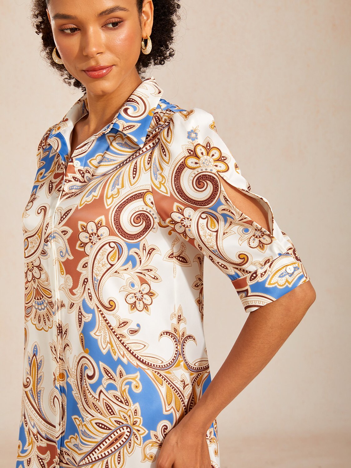 Vintage Leopard Jewelry Silky Satin Straight Shirt Dress