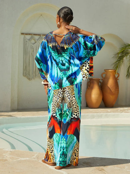 Indigo Tigress Silky Satin  Vacation Top