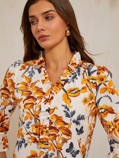 Amber Flora Muse Linen Look Blouse