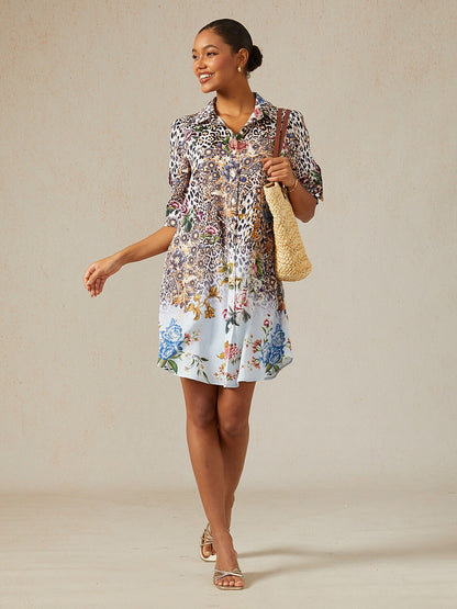 Noir Geometry Silky Satin Shirt Dress
