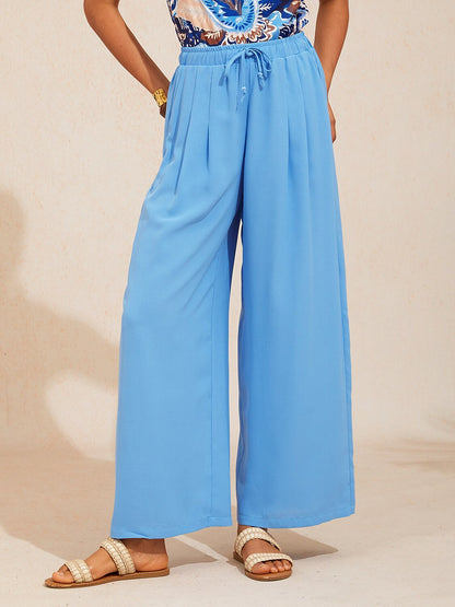 Vacation Elastic Drawstring Wide Leg Pants