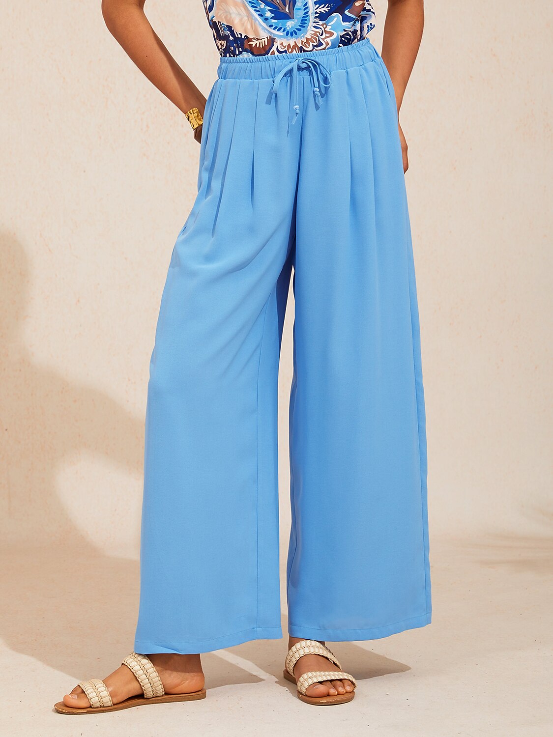 Vacation Elastic Drawstring Wide Leg Pants