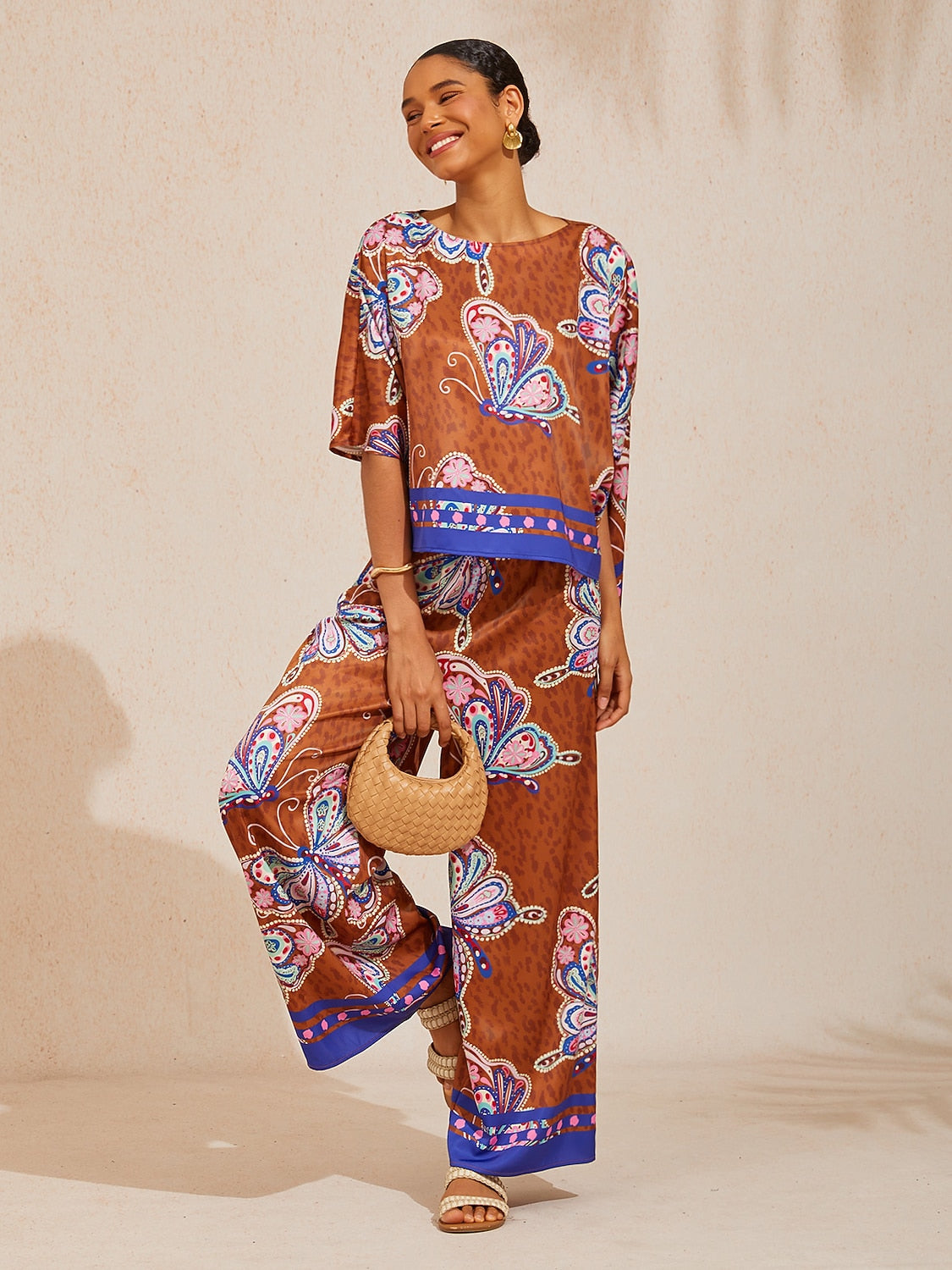 Sun Ember Silky Satin Wide Leg Pants