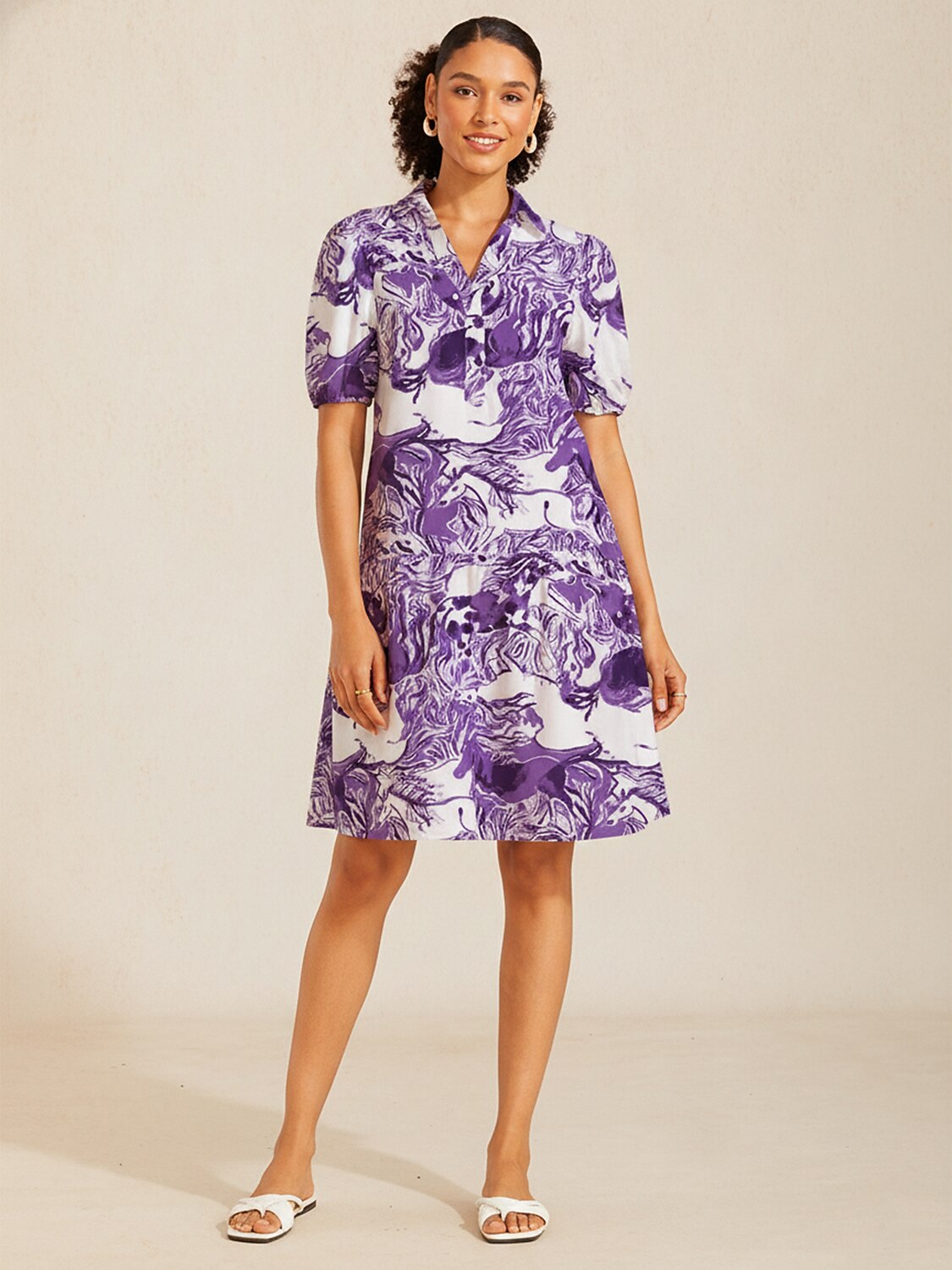 Graphic Art Mustang Linen Look Midi Dress