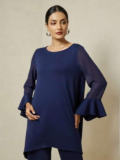 Modal Patchwork Flare Cuff Knitwear Blouse