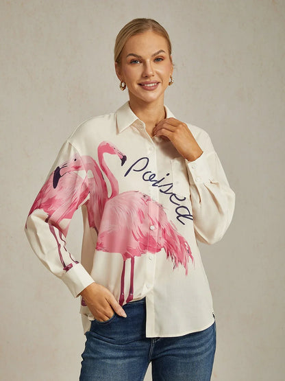 Flamingo Print Loose Shirt