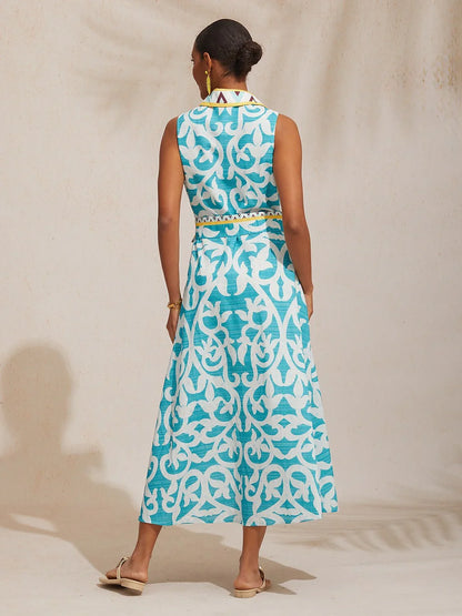 St Barth Blooms Airy Linen Look Blue Shirt Dress