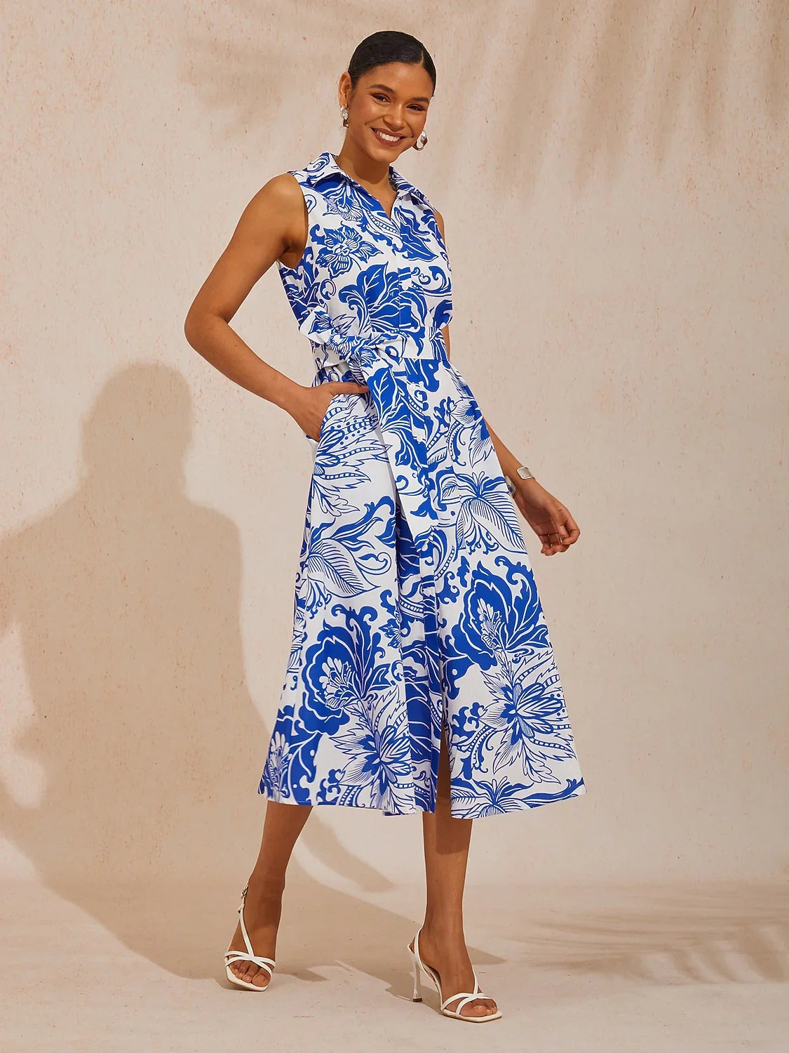 St Barth Blooms Airy Linen Look Blue Shirt Dress