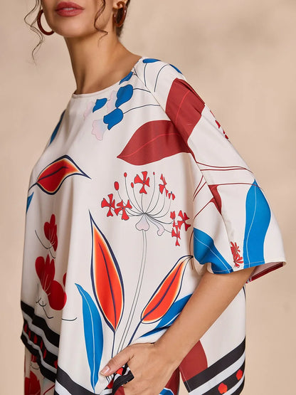 Satin Bateau Irregular Hem Magyar Sleeve Blouse