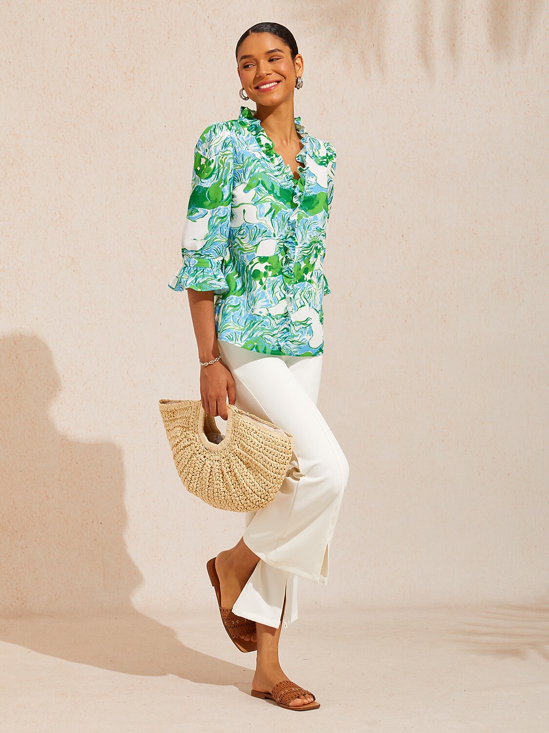 Graphic Art Mustang Linen Look Blouse