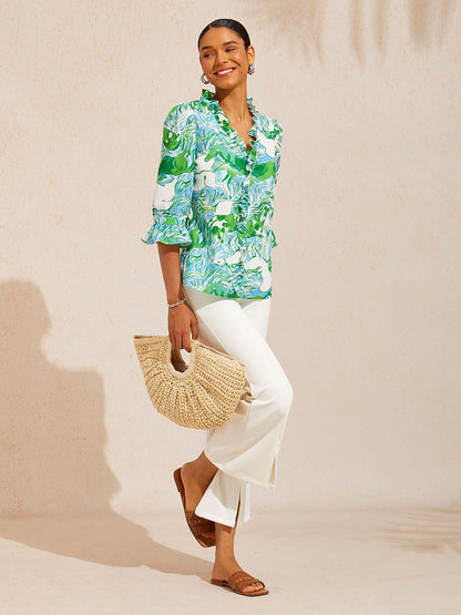 Graphic Art Mustang Linen Look Blouse