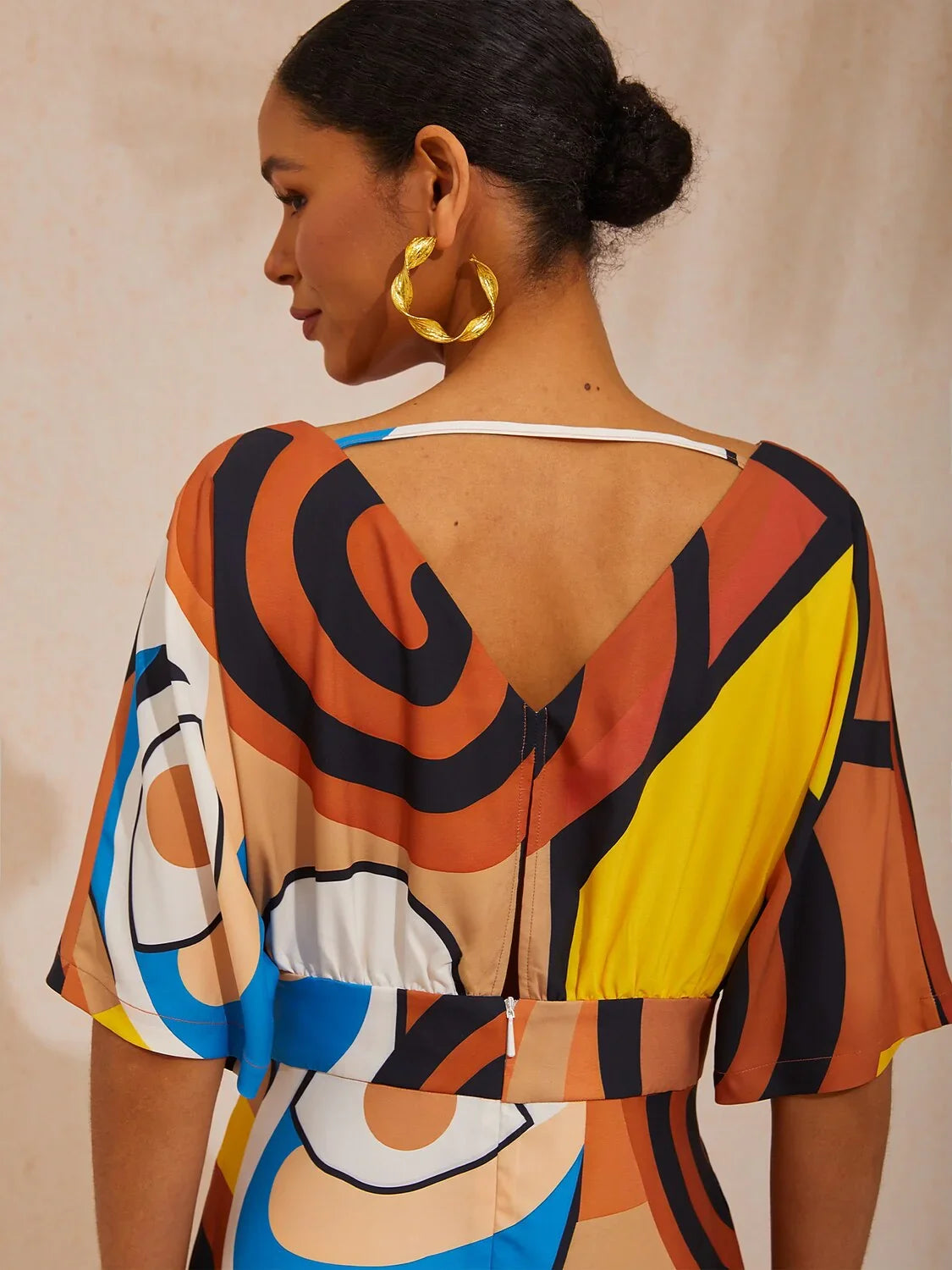 Abstract Art Silky Satin Vacation Maxi Dress