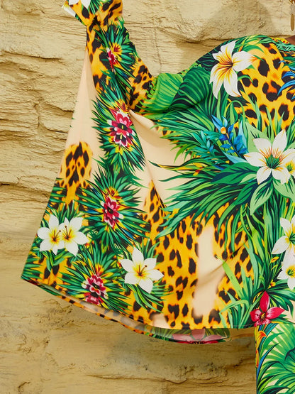 Tropical Temptation Flowy Chiffon Dolman Sleeve Blouse