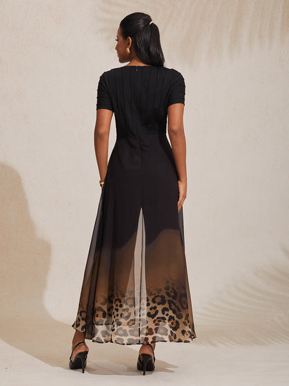 Chiffon Knit Gradient Leopard Print Flowing Elegant Jumpsuit