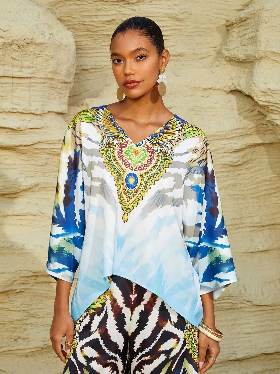 Indigo Tigress Silky Satin  Vacation Top