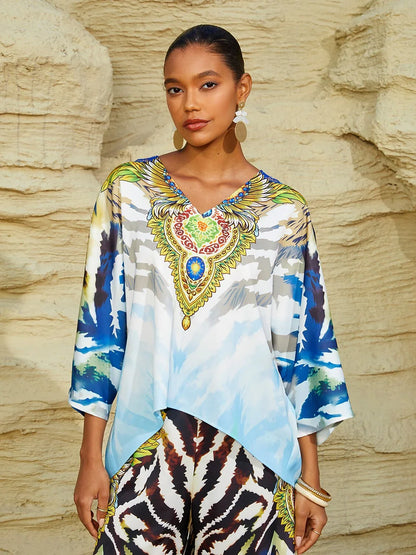 Indigo Tigress Silky Satin  Vacation Top