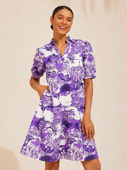 Graphic Art Mustang Linen Look Midi Dress