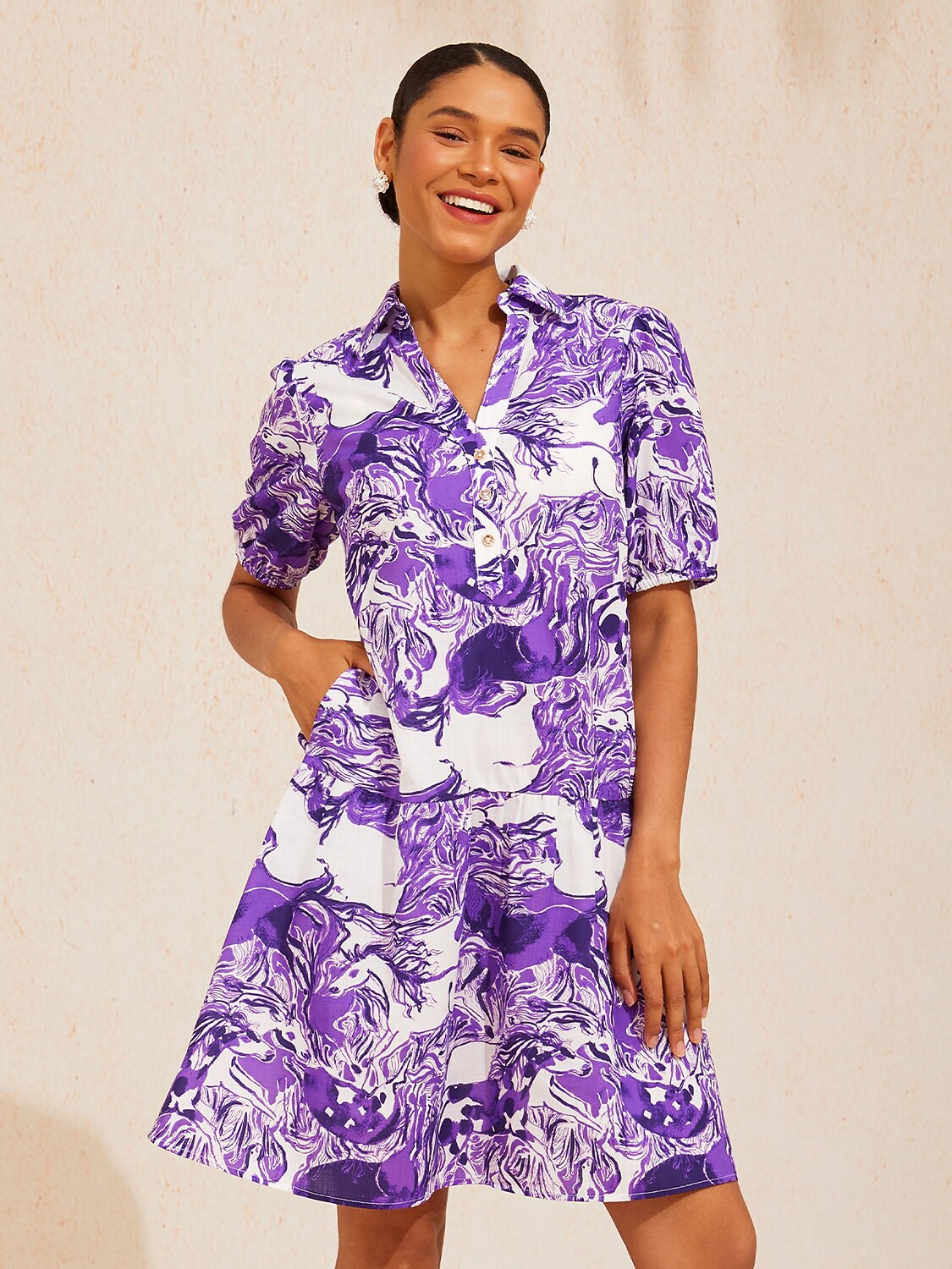 Graphic Art Mustang Linen Look Midi Dress