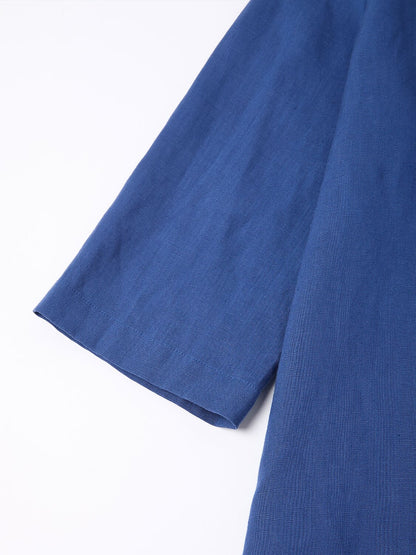 Linen Blend Asymmetric Collar Inverted Pleat Top