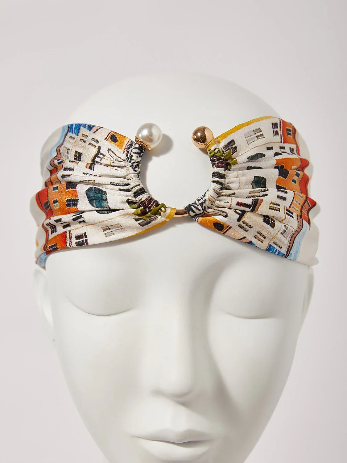 Santorini Summer Silky Satin Ruched Headscarf