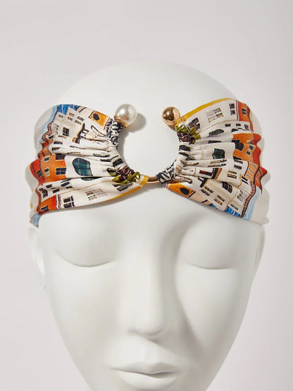 Santorini Summer Silky Satin Ruched Headscarf