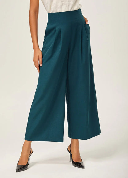 Lake Green Wool-Blend Slim Straight Pants
