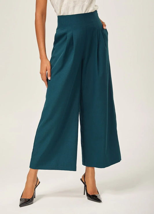 Lake Green Wool-Blend Slim Straight Pants