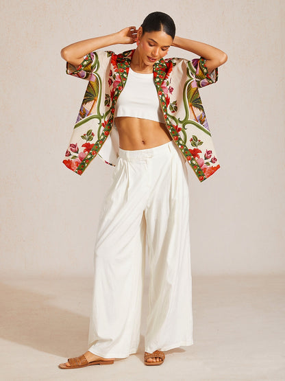 Hawaii Palm Airy Linen Look Floral Shirt