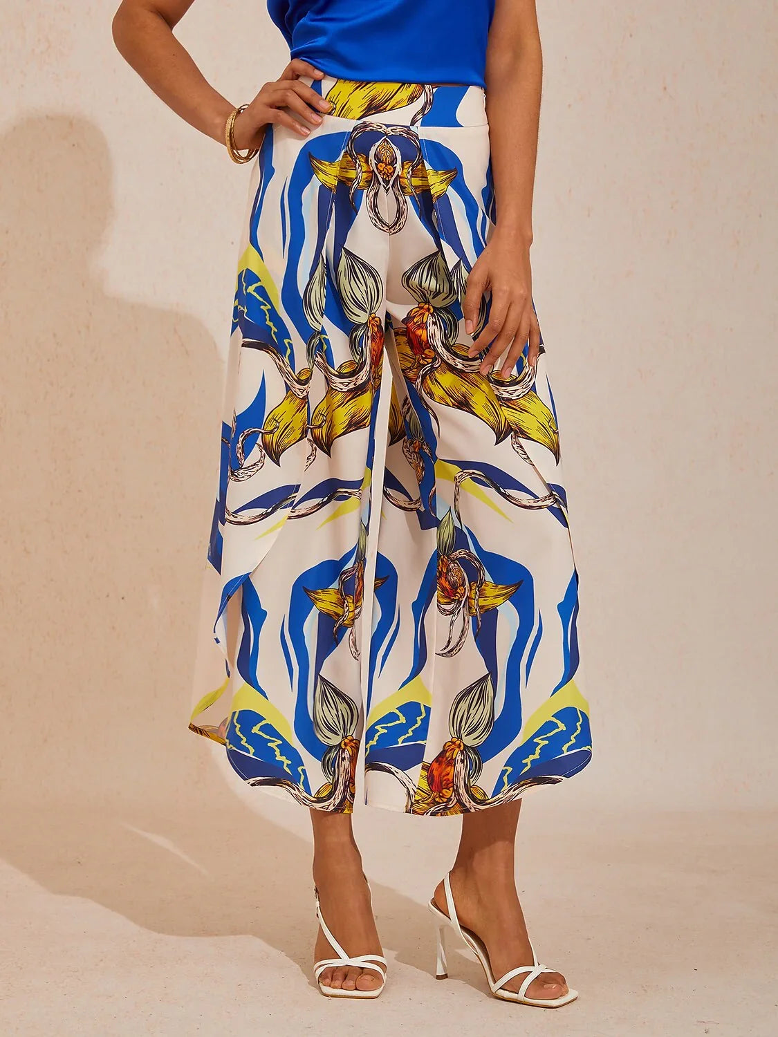 Ocean Orchid Silky Satin Wide leg Pants
