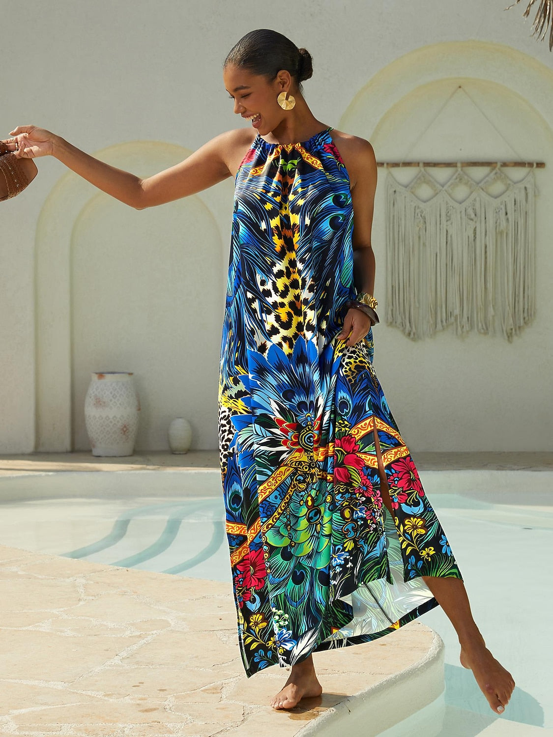 Jungle Wild Party Silky Leopard Maxi Dress