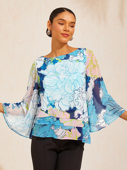 Pastel Wash Peony Layered Chiffon Blouse