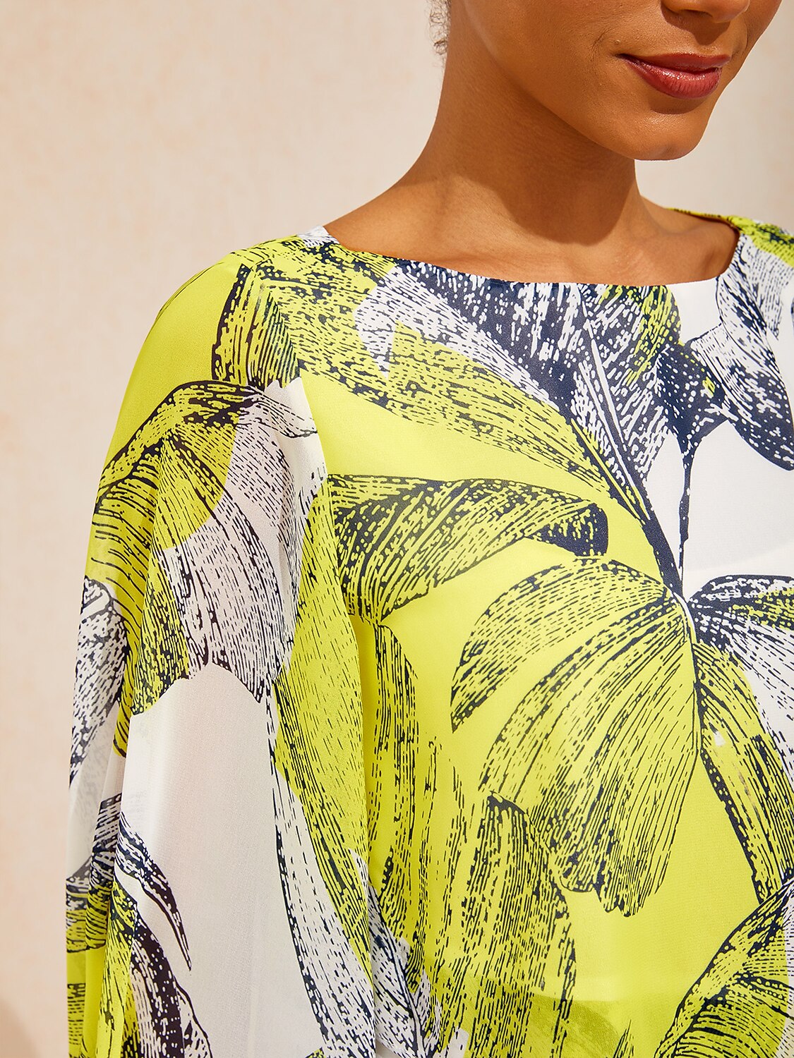 Citrus Palm Luxe Layered Chiffon Blouse