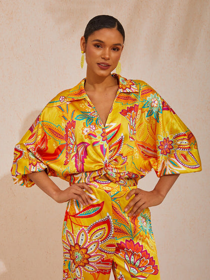 Boho Paisley Flowy Chiffon Short Blouse