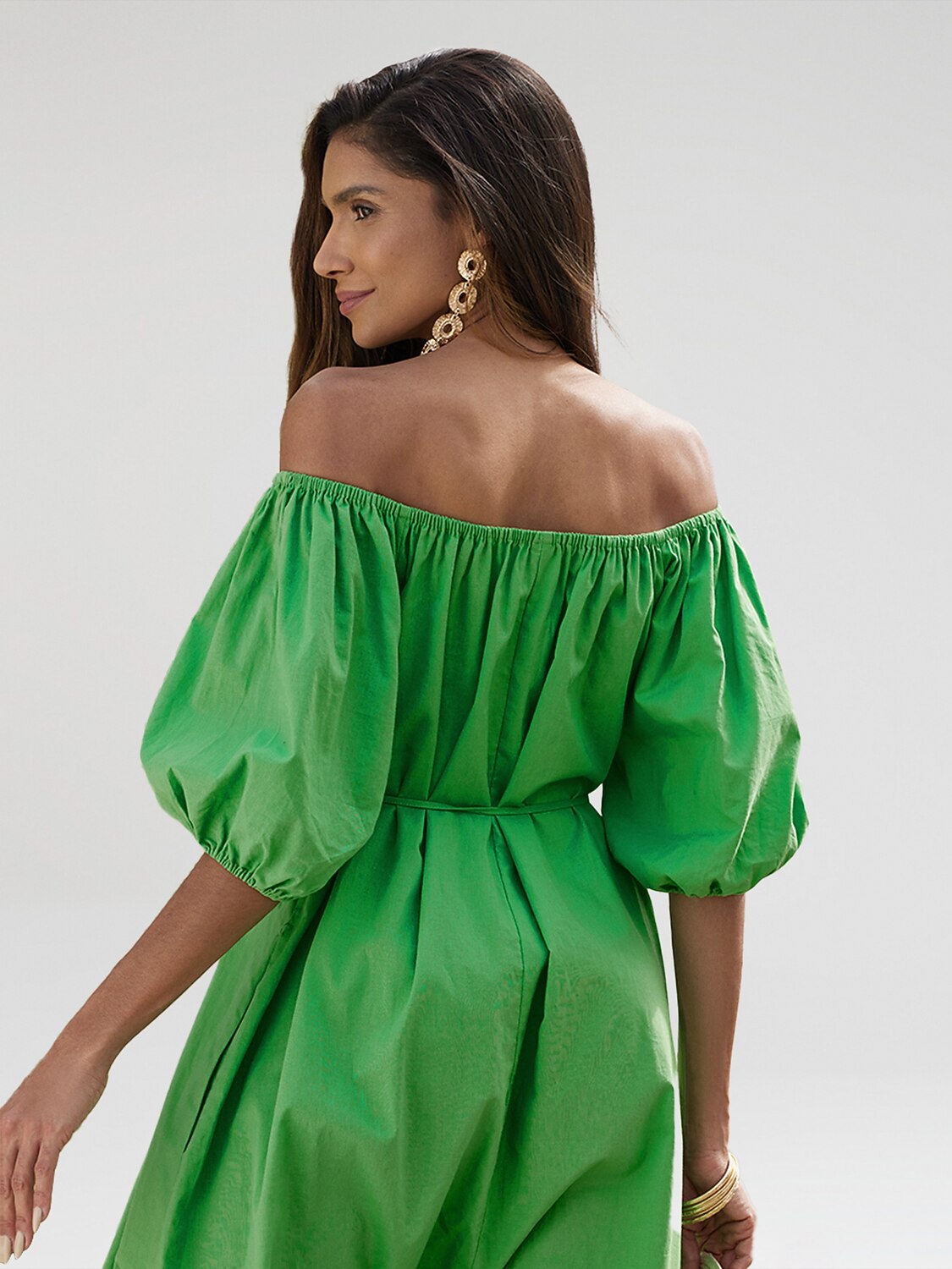 Cotton Resort Loose Fit Off-Shoulder Puff Maxi Dress – ADOR
