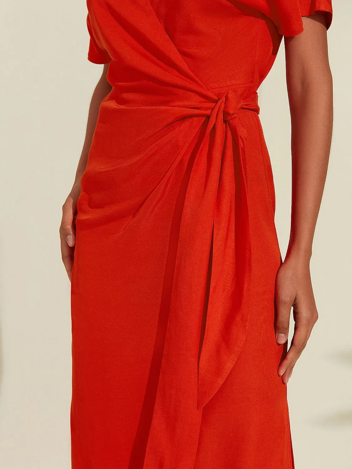 Tencel Linen Shirred Wrap Midi Dress