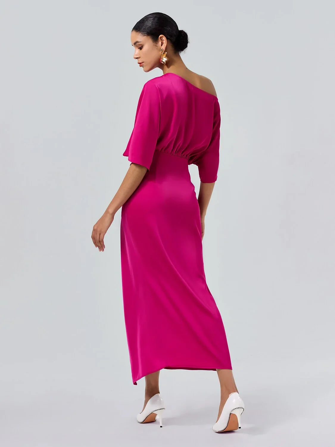 Satin Knotted Wrap Drop Shoulder Maxi Dress