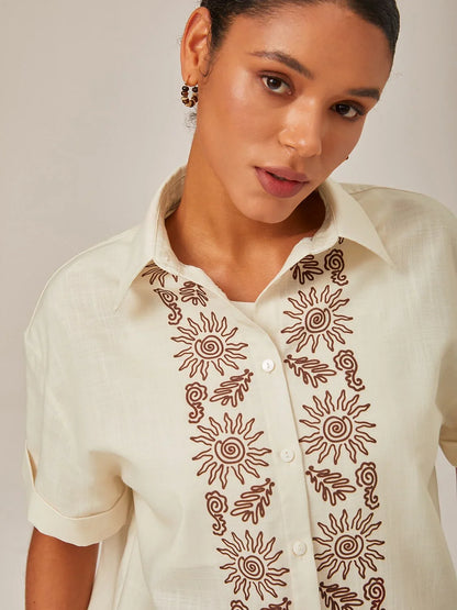 Linen Printed Rolled Cuffs Shirt