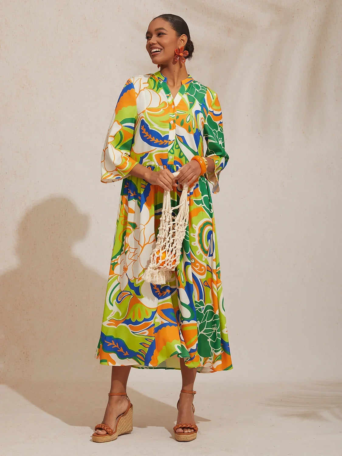 Boho Paisley Silky Satin Maxi Dress