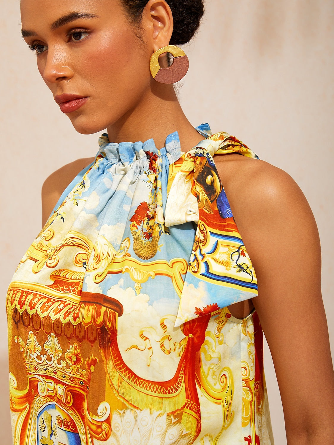 Vintage Baroque Satin Halter Sleeveless Top