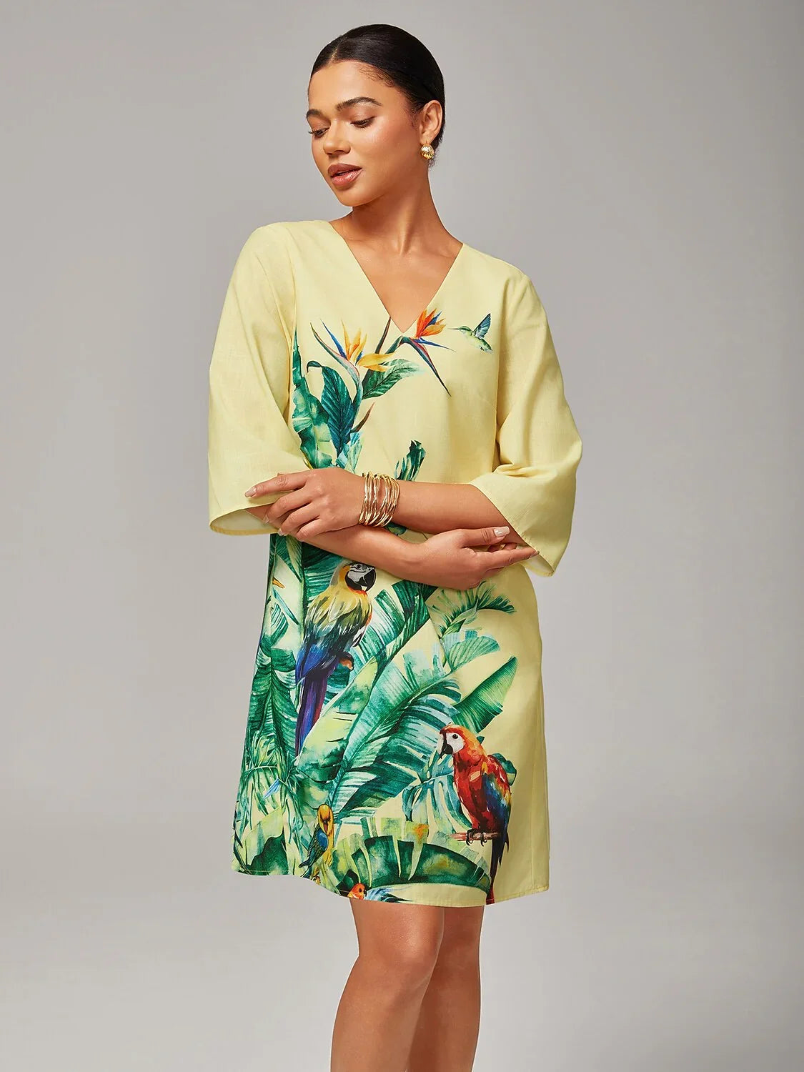 V-Neck Floral Print Loose Mini Dress